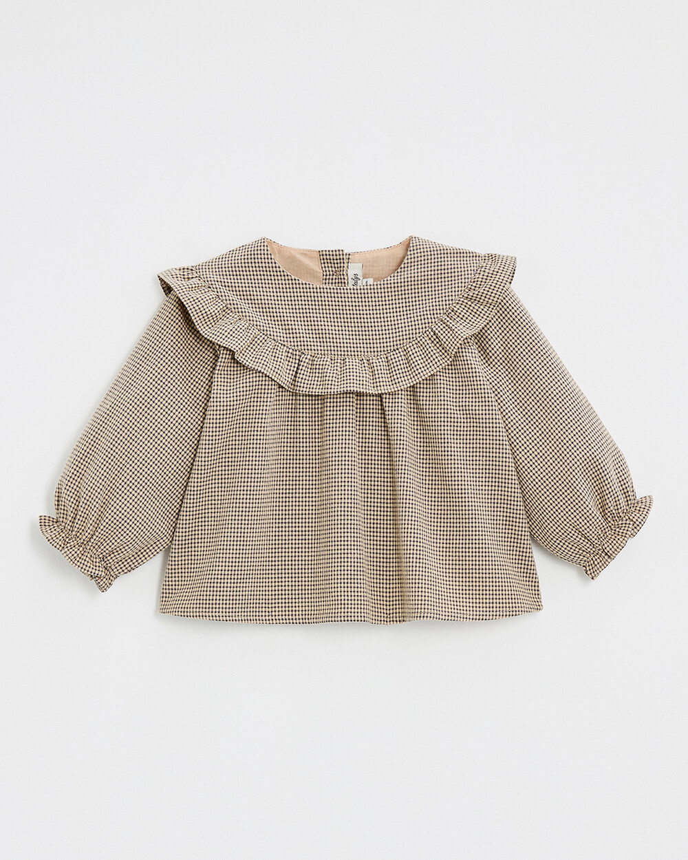 Gingham blouse Anthracite grey/beige color  Natalys