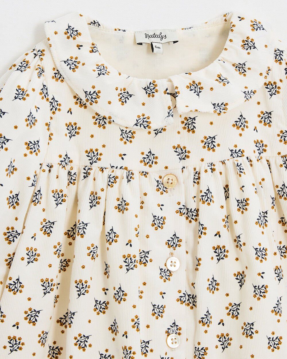 Long sleeve velvet dress Gold button print  Natalys