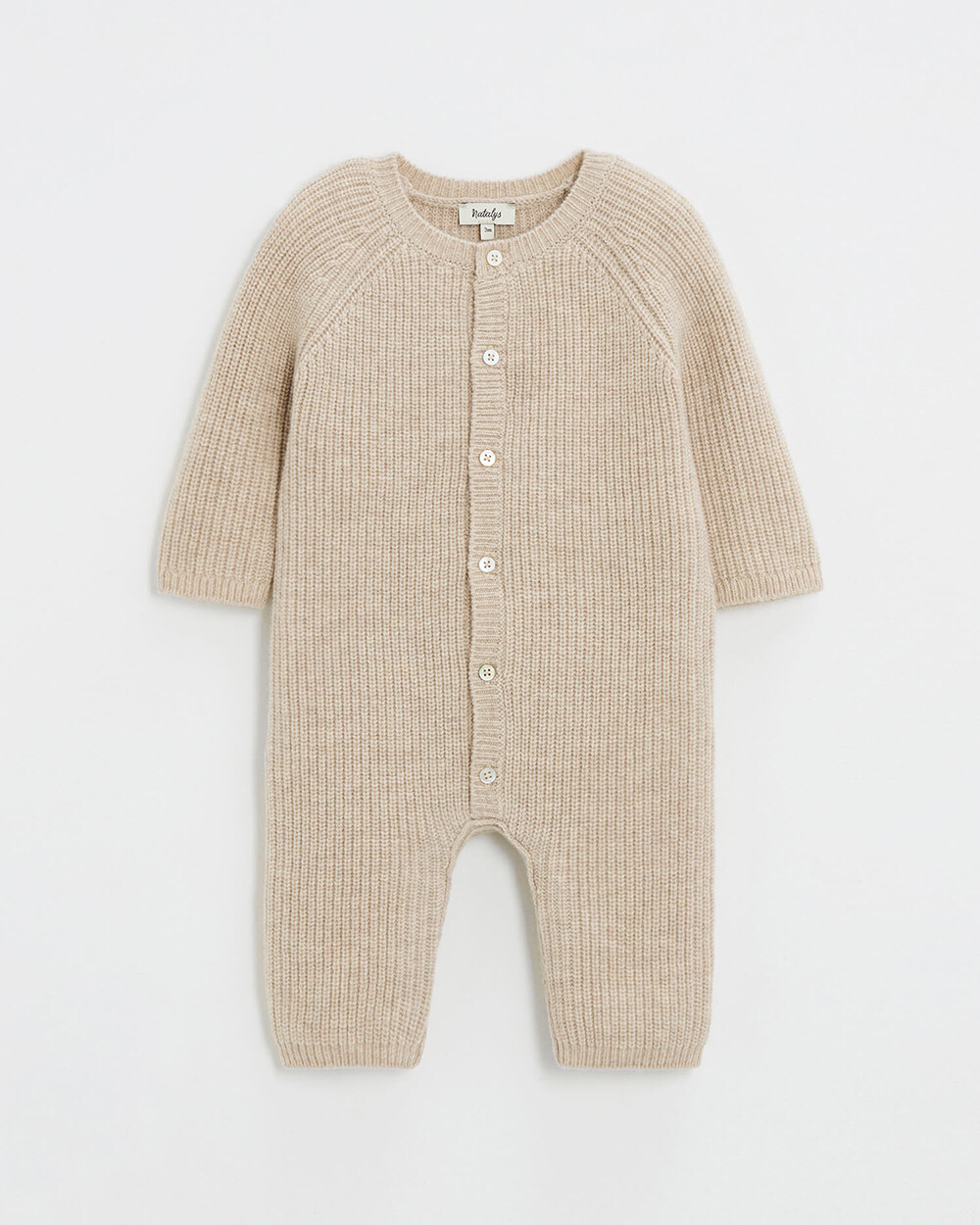 Long footless jumpsuit in Merino wool Color Beige  Natalys