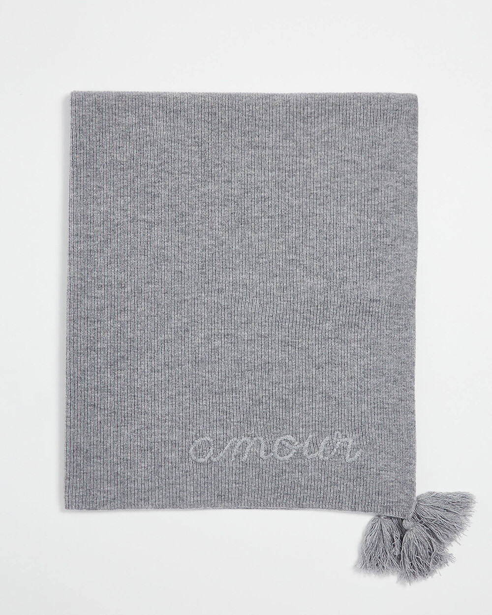 Embroidered Merino wool blanket Grey color  Natalys
