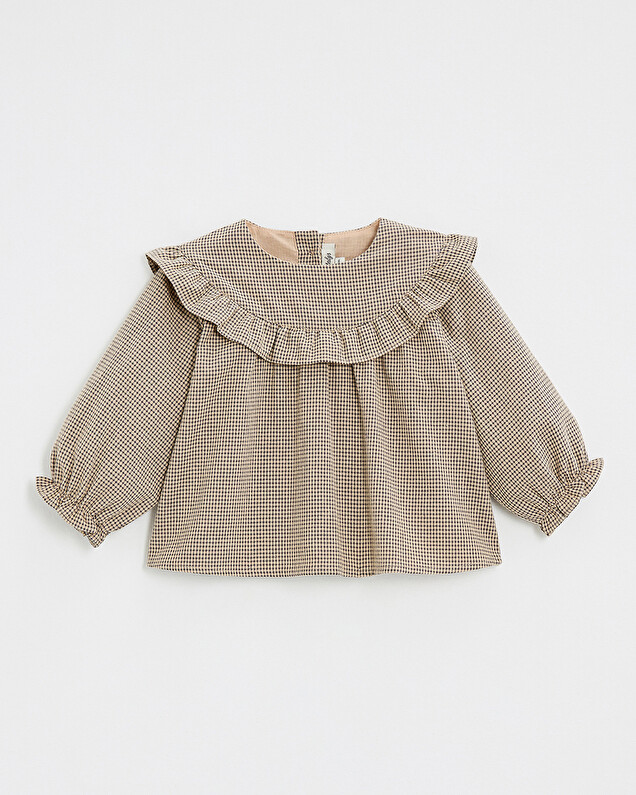 Gingham blouse Anthracite grey/beige color  Natalys