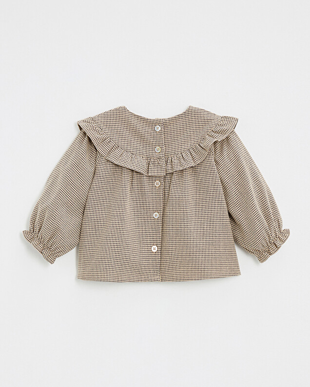 Gingham blouse Anthracite grey/beige color  Natalys