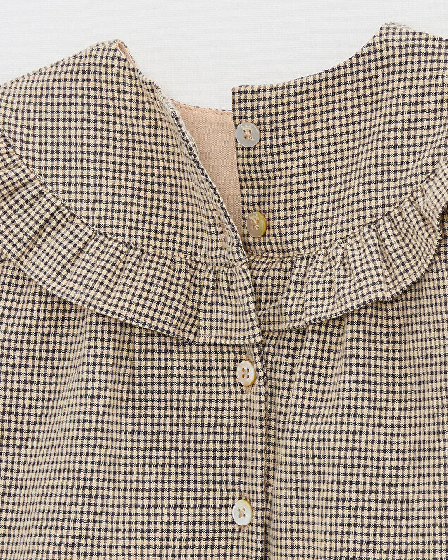 Gingham blouse Anthracite grey/beige color  Natalys