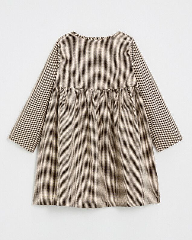 Long-sleeved gingham dress Anthracite grey/beige color Natalys