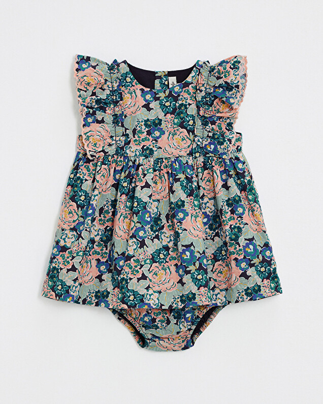 Sleeveless poplin dress Large flower print  Natalys