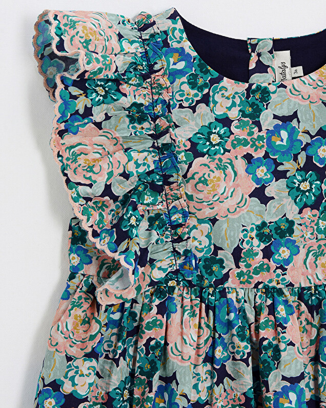 Sleeveless poplin dress Large flower print Natalys