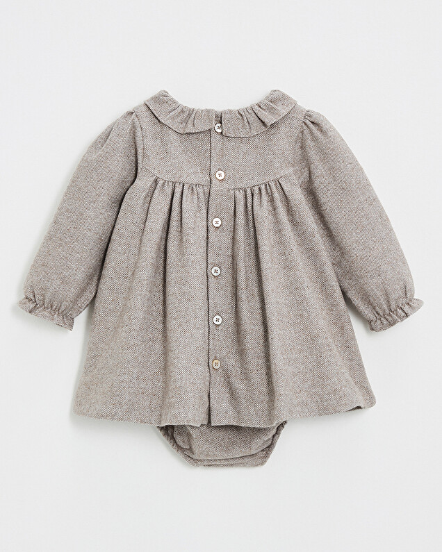 Long sleeve flannel dress Beige color  Natalys
