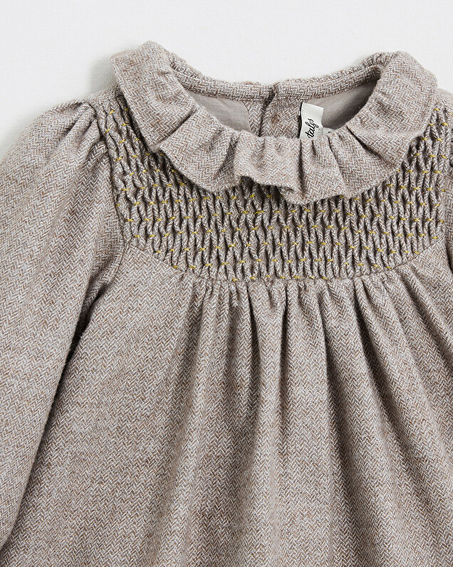 Long sleeve flannel dress Beige color  Natalys