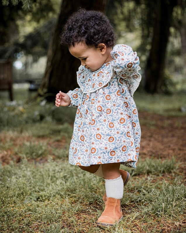 Long sleeve printed dress Folk flower print Natalys