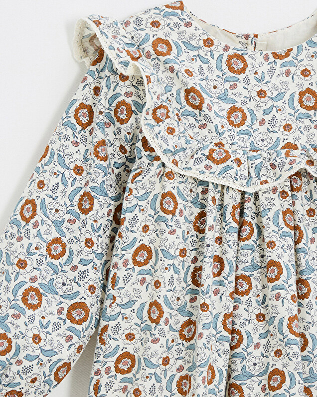 Long sleeve printed dress Folk flower print Natalys
