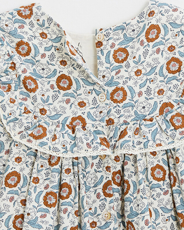 Long sleeve printed dress Folk flower print Natalys