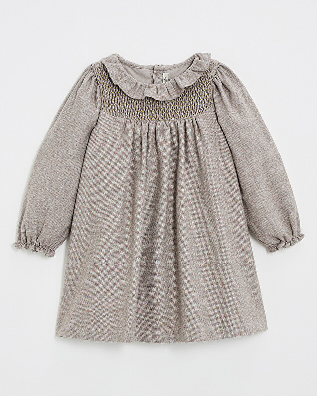 Long sleeve flannel dress Beige color Natalys