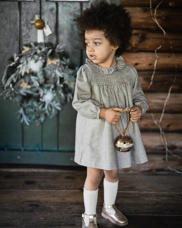 Long sleeve flannel dress Beige color Natalys