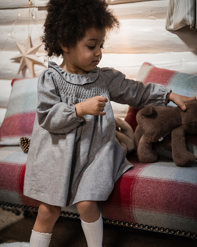 Long sleeve flannel dress Beige color Natalys