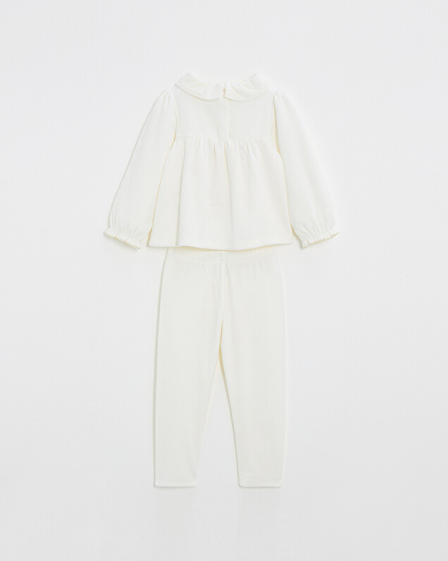 Two-piece pajamas in smocked velvet Ecru color  Natalys