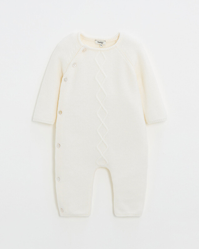 Long footless jumpsuit in Merino wool Ecru color  Natalys
