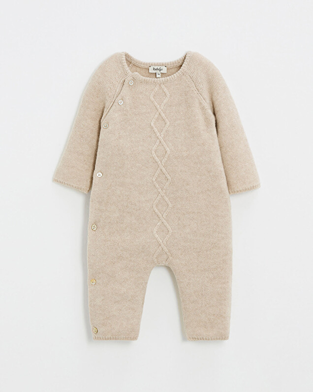 Long footless jumpsuit in Merino wool Color Beige  Natalys
