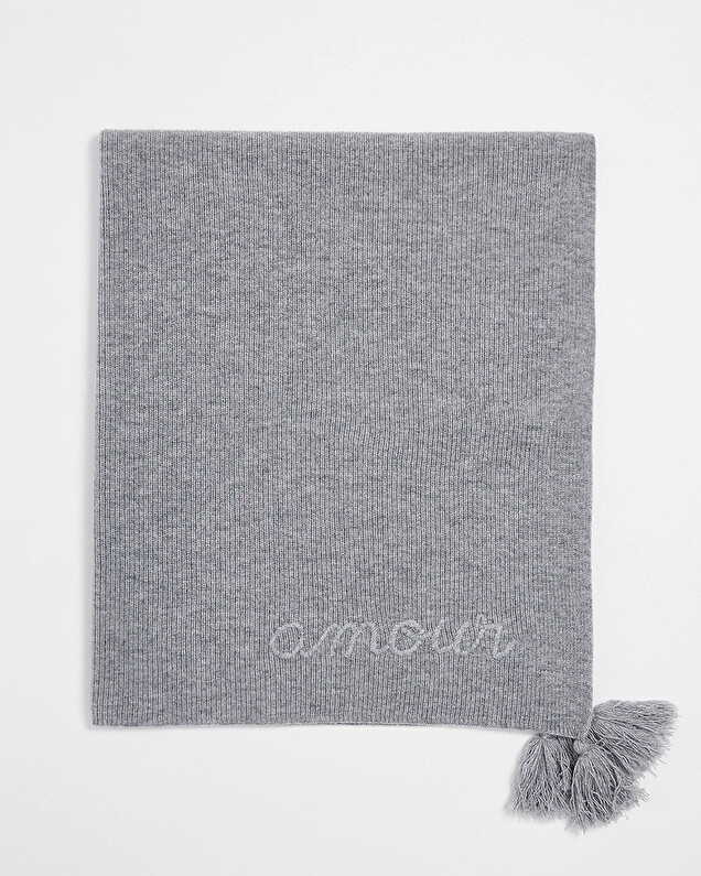 Embroidered Merino wool blanket Grey color  Natalys