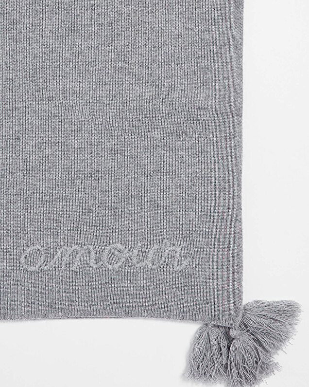 Embroidered Merino wool blanket Grey color  Natalys