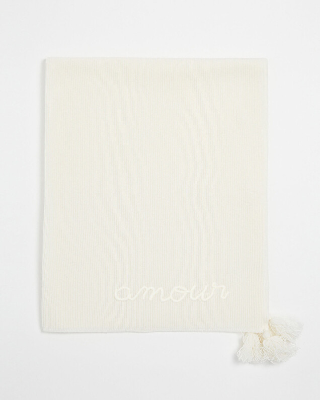 Embroidered Merino wool blanket Ecru color  Natalys