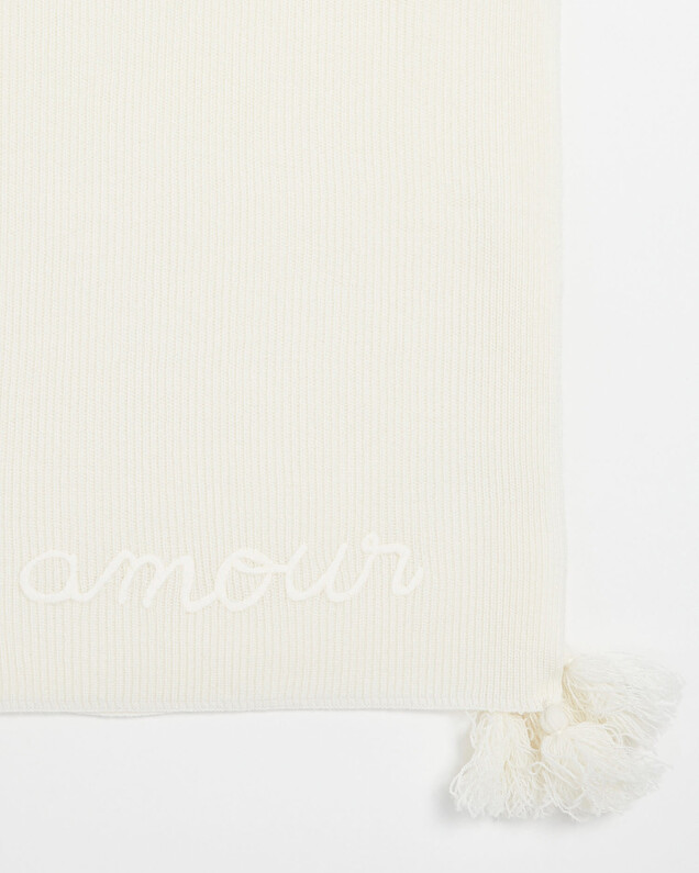 Embroidered Merino wool blanket Ecru color  Natalys