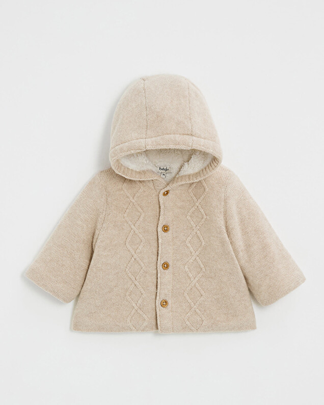 Merino wool hooded jacket Color Beige  Natalys