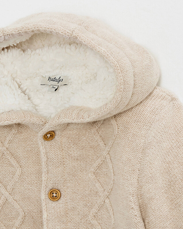 Merino wool hooded jacket Color Beige  Natalys