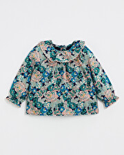 Printed poplin blouse Large flower print  Natalys