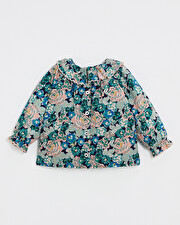 Printed poplin blouse Large flower print  Natalys
