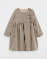 Long-sleeved gingham dress Anthracite grey/beige color  Natalys