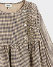 Long-sleeved gingham dress Anthracite grey/beige color  Natalys
