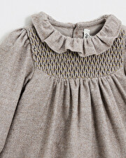 Long sleeve flannel dress Beige color  Natalys