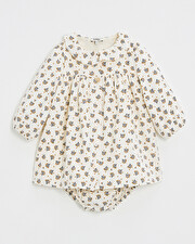 Long sleeve velvet dress Gold button print  Natalys