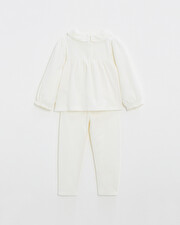 Two-piece pajamas in smocked velvet Ecru color  Natalys