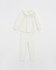 Two-piece pajamas in smocked velvet Ecru color  Natalys