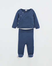 Embroidered Merino wool set Blue color  Natalys