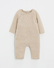 Long footless jumpsuit in Merino wool Color Beige  Natalys