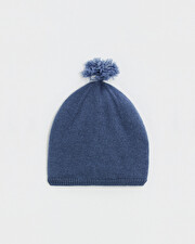 Merino wool pom pom hat Blue color  Natalys