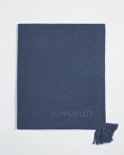 Embroidered Merino wool blanket Blue color  Natalys