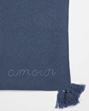 Embroidered Merino wool blanket Blue color  Natalys