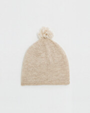 Merino wool pom pom hat Color Beige  Natalys