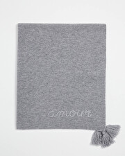 Embroidered Merino wool blanket Grey color  Natalys