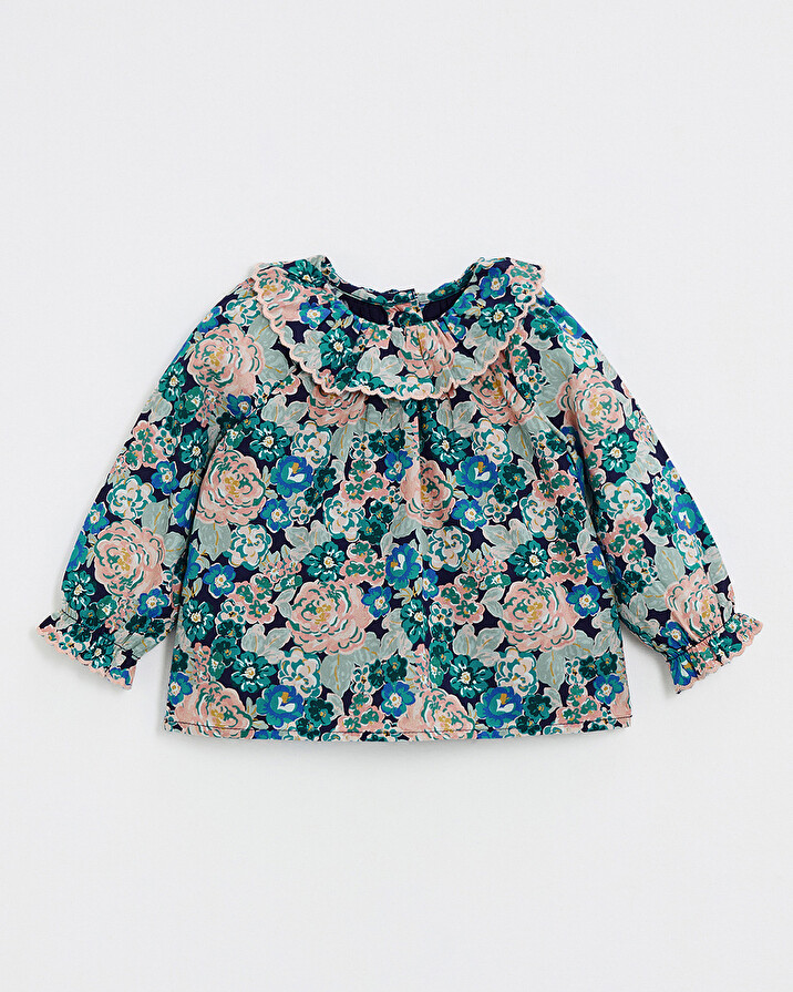 Printed poplin blouse Large flower print  Natalys
