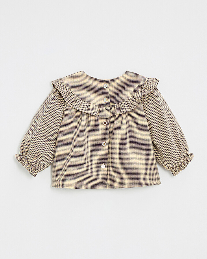 Gingham blouse Anthracite grey/beige color  Natalys