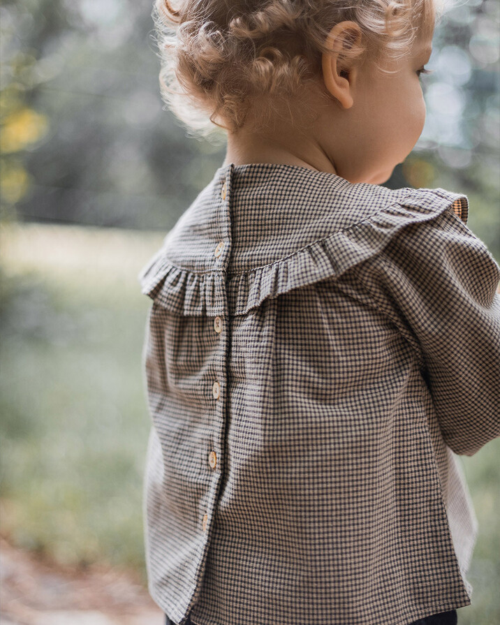 Gingham blouse Anthracite grey/beige color  Natalys