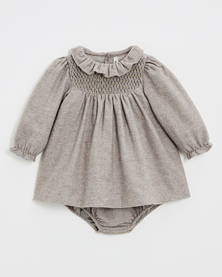Long sleeve flannel dress Beige color  Natalys