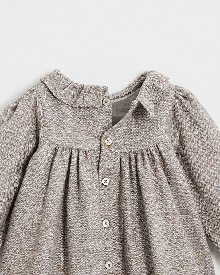 Long sleeve flannel dress Beige color  Natalys