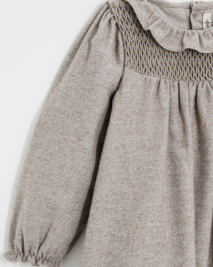 Long sleeve flannel dress Beige color  Natalys
