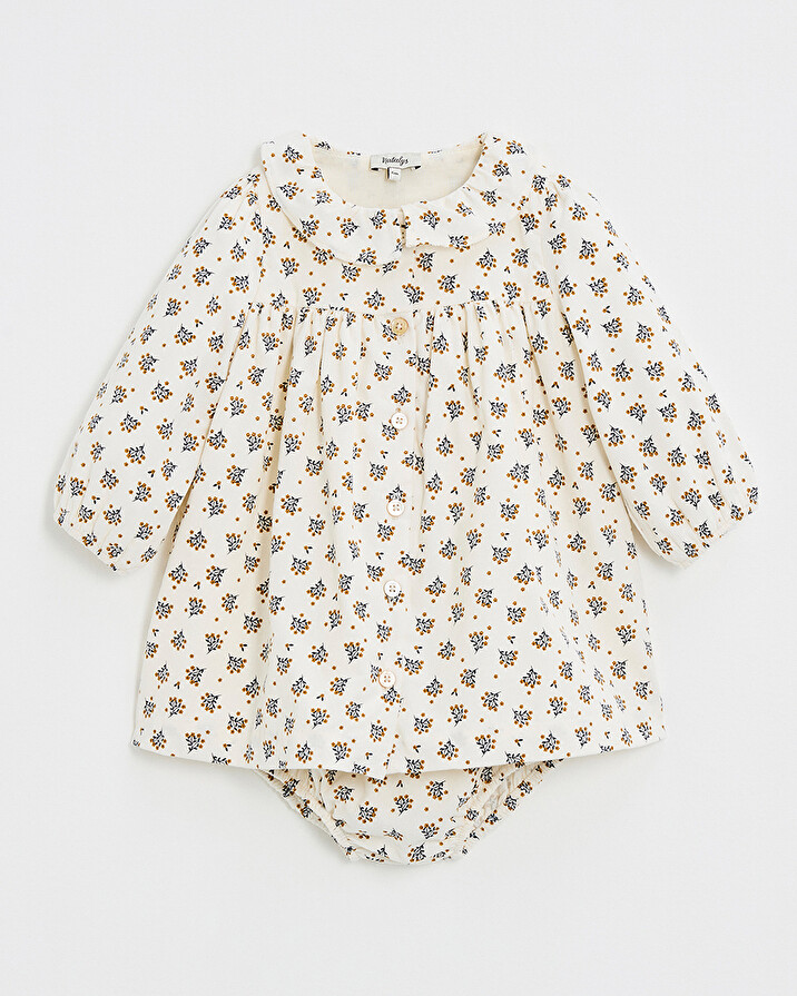 Long sleeve velvet dress Gold button print  Natalys