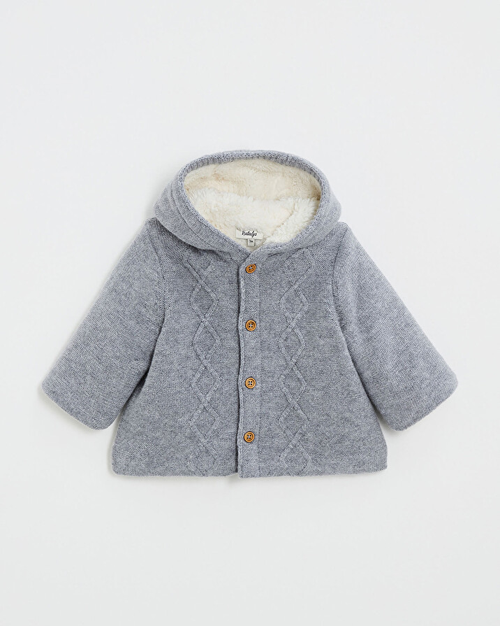 Merino wool hooded jacket Grey color  Natalys